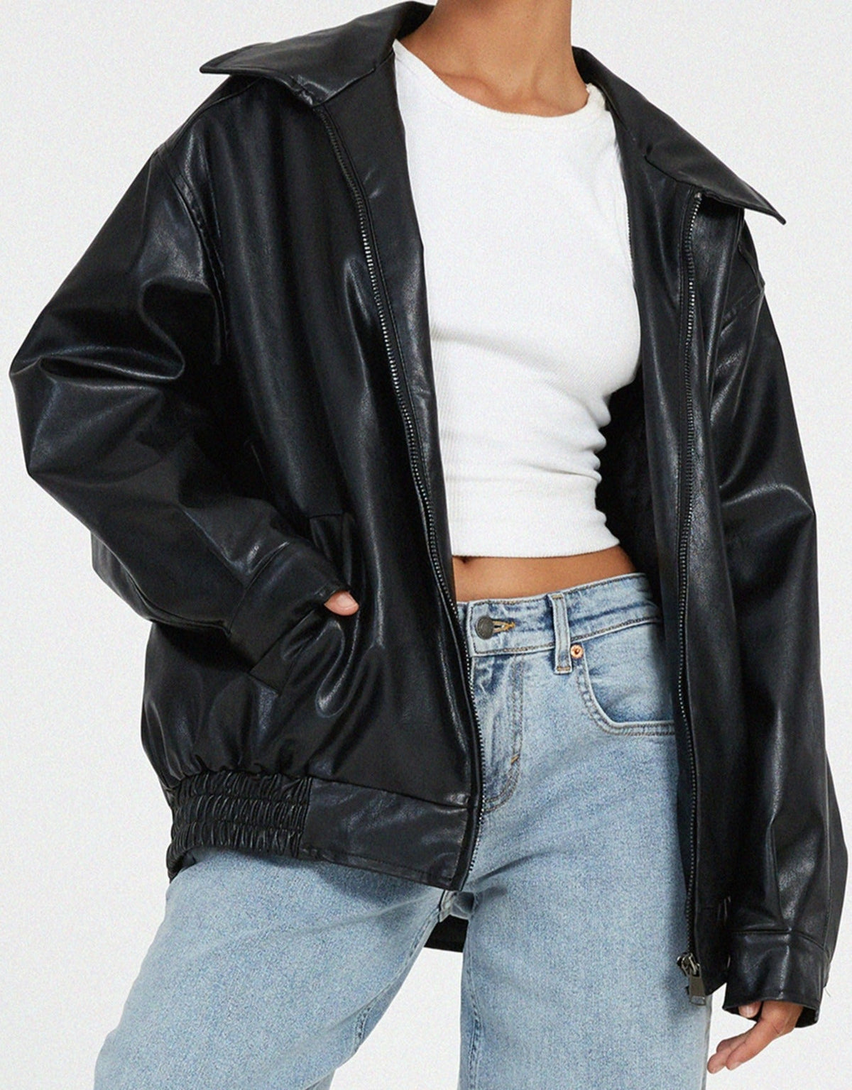 Marisol™ | Women's Bomber Jacket Faux Leather Zip Front