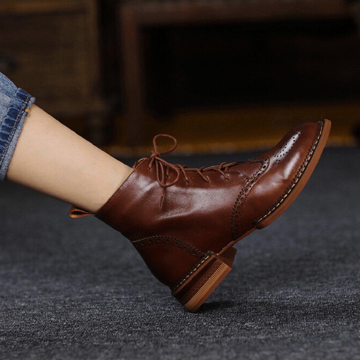 Isolde™ | Women's Leather Brogue Ankle Boots Lace Up