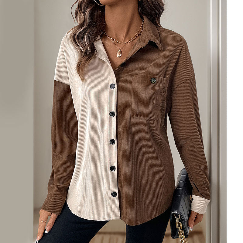 Augustine™ | Women's Corduroy Shacket Colorblock Button Front