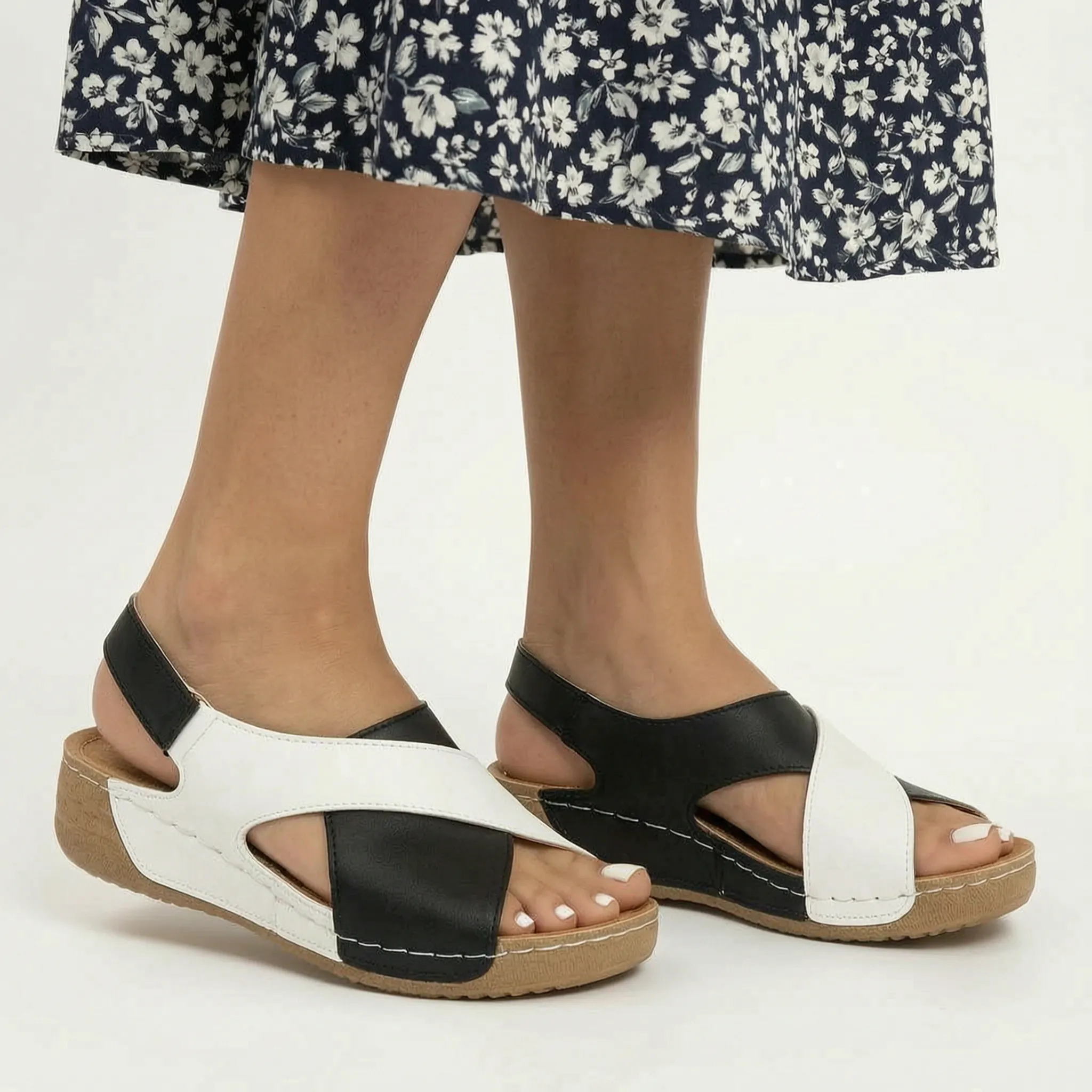 Avelis™ - Wide Strap Wedge Sandals