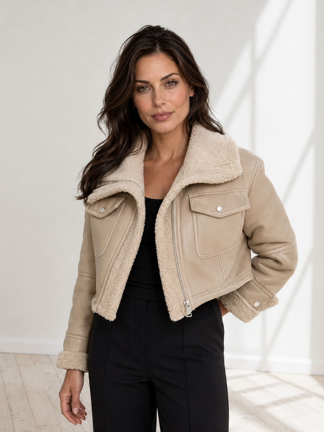 Alessia™ | Cropped Aviator Jacket with Oversized Collar