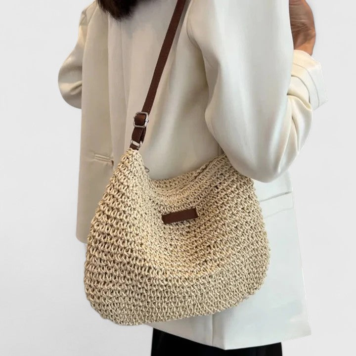 Clementine™ | Crochet Raffia Hobo Bag Leather Strap