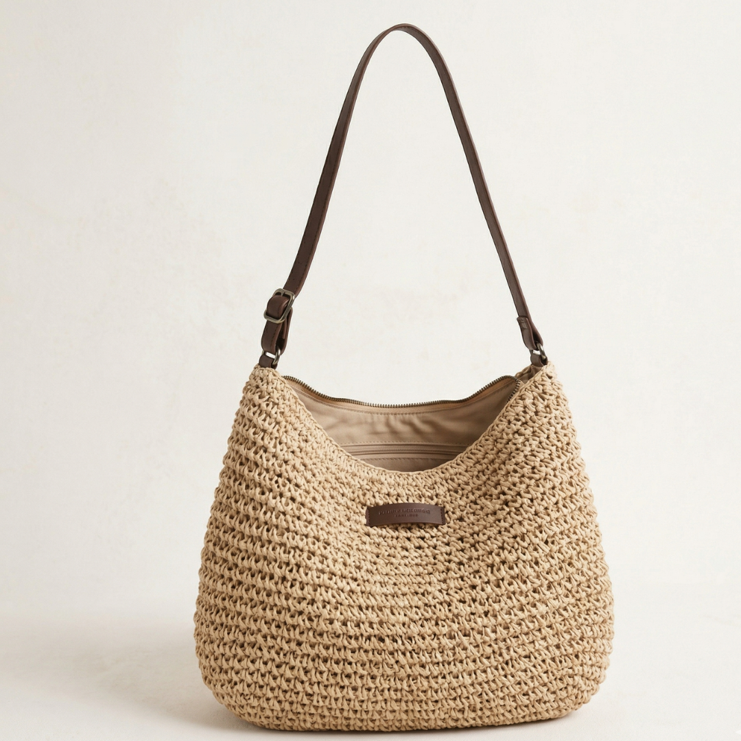 Clementine™ | Crochet Raffia Hobo Bag Leather Strap