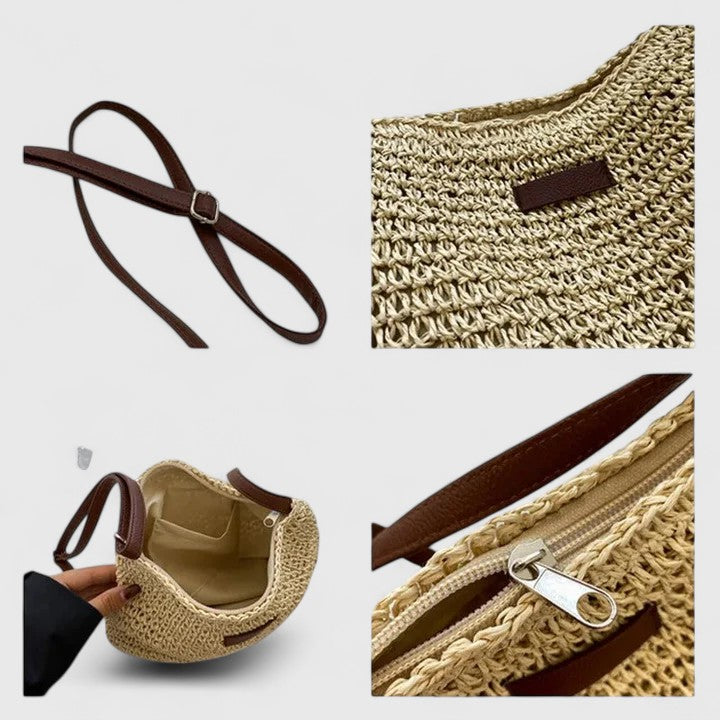 Clementine™ | Crochet Raffia Hobo Bag Leather Strap