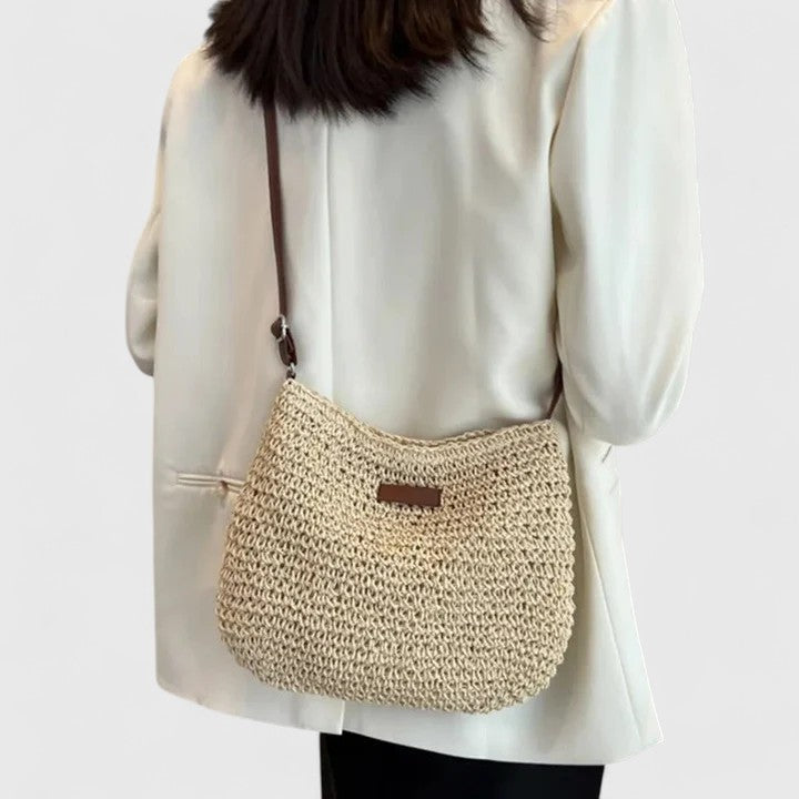 Clementine™ | Crochet Raffia Hobo Bag Leather Strap
