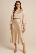 Liliane™ | Women’s Midi Dress Satin High Neck