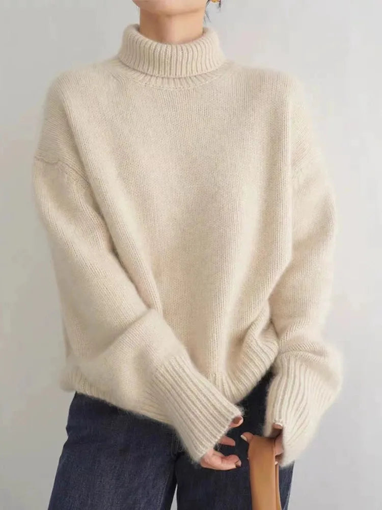 Isabeau™ | Women's Cashmere Roll Neck Sweater Ribbed Trim