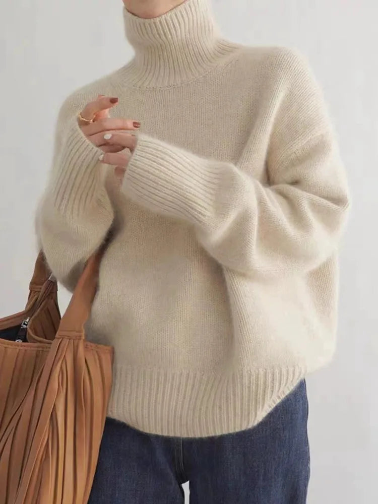 Isabeau™ | Women's Cashmere Roll Neck Sweater Ribbed Trim