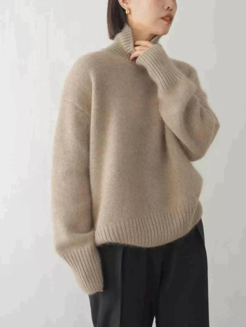 Isabeau™ | Women's Cashmere Roll Neck Sweater Ribbed Trim