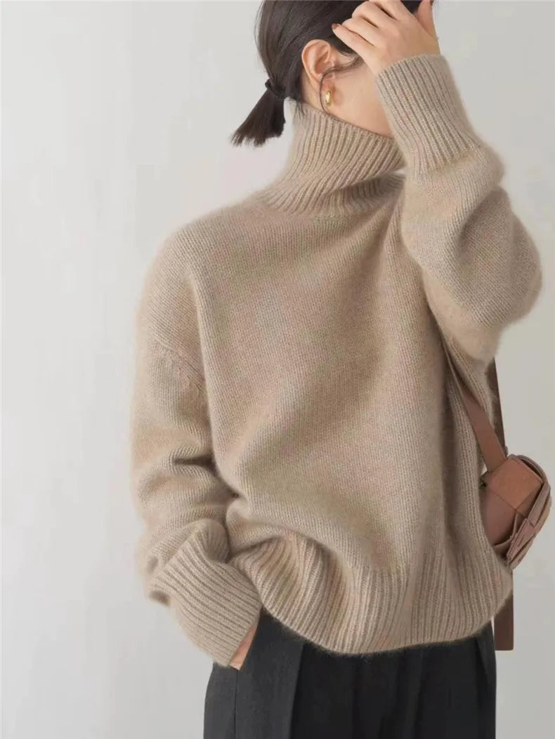 Isabeau™ | Women's Cashmere Roll Neck Sweater Ribbed Trim