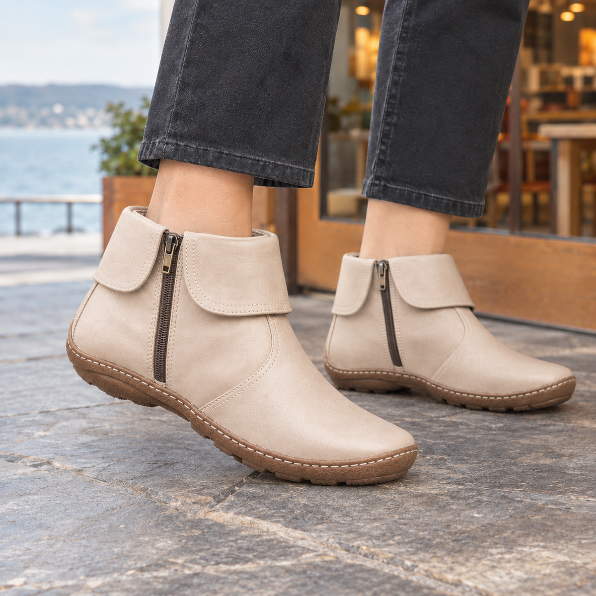 Henrietta™ | Women's Faux Leather Ankle Boots Fold Over Collar