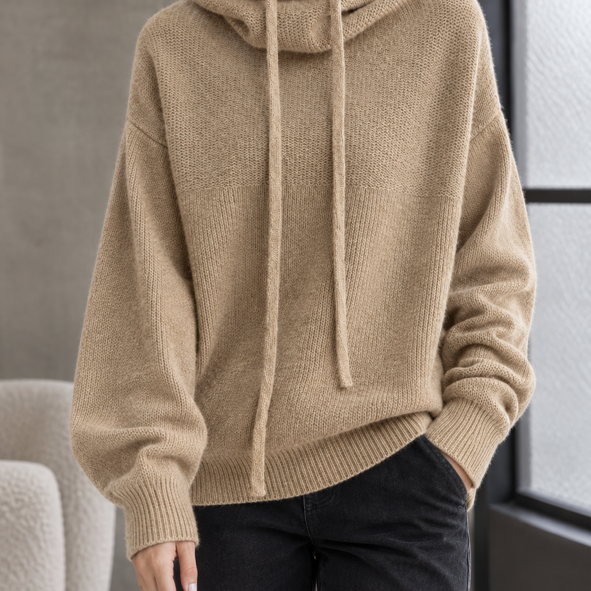 Adeline™ | Women's Wool Cowl Neck Sweater Drawcord