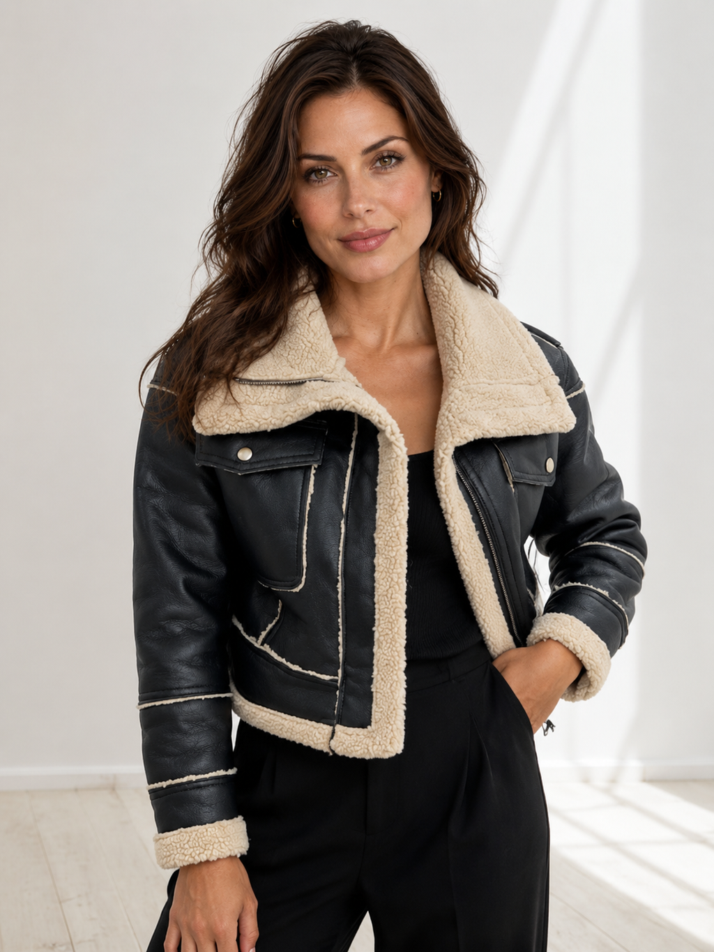 Alessia™ | Cropped Aviator Jacket with Oversized Collar