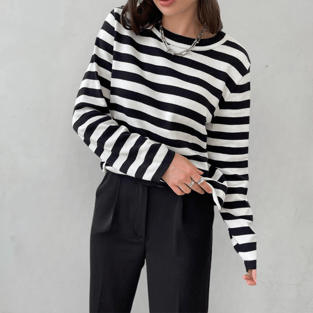 Odessa™ | Women's Striped Cotton Sweater Crew Neck