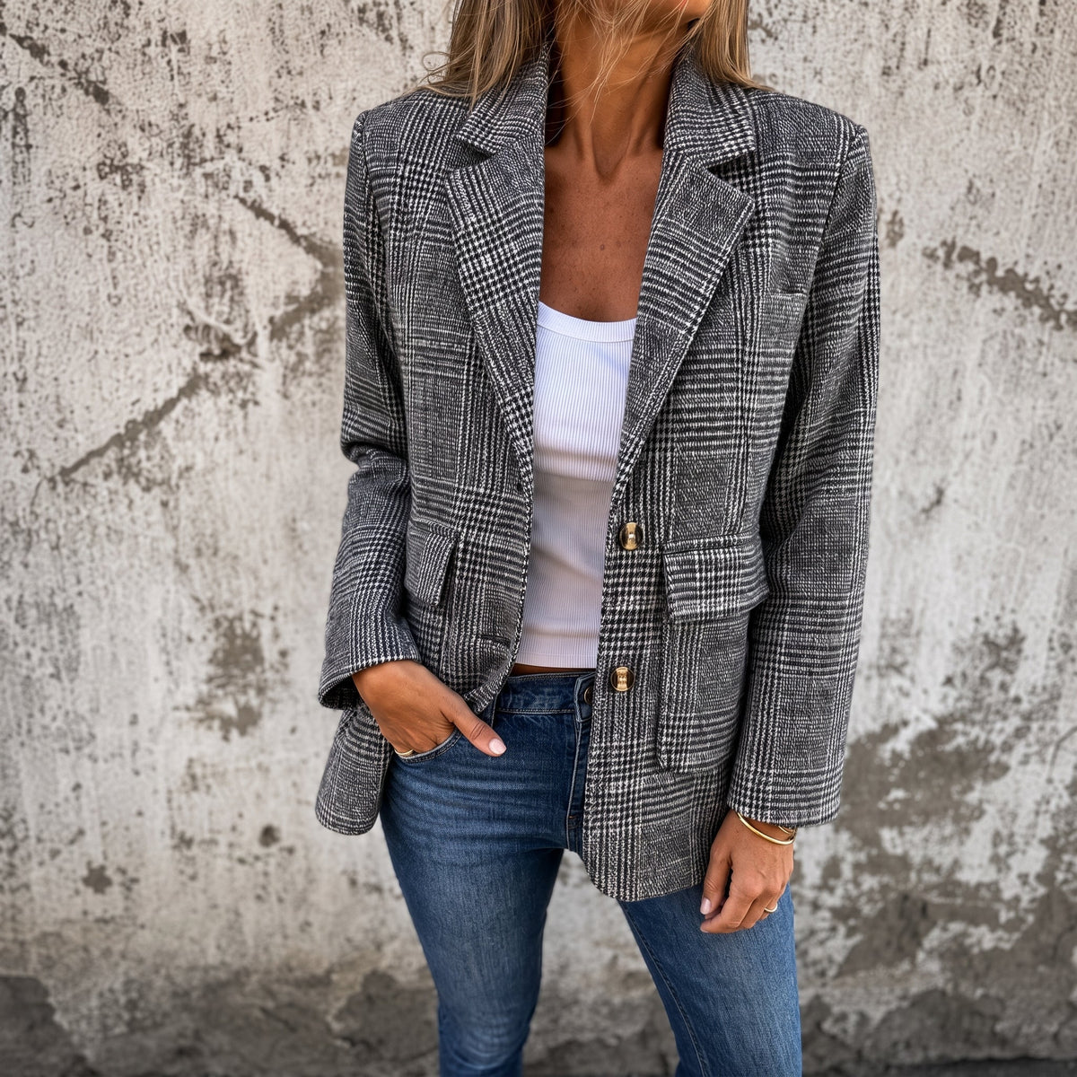 Winnifred™ | Women’s Check Blazer Double Breasted Notch Lapel
