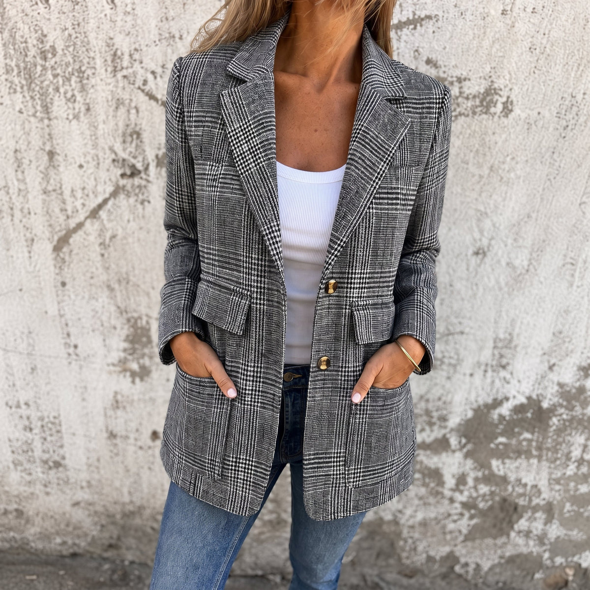 Winnifred™ | Women’s Check Blazer Double Breasted Notch Lapel