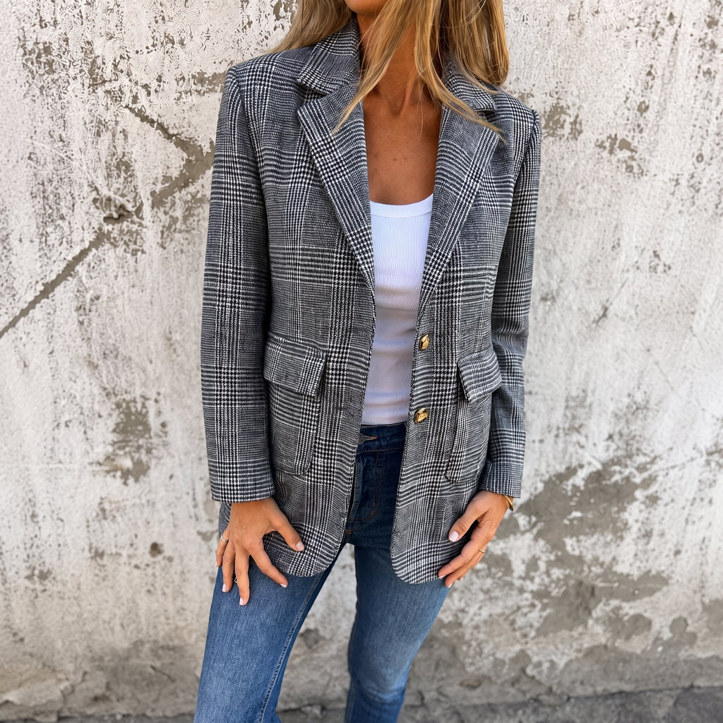 Winnifred™ | Women’s Check Blazer Double Breasted Notch Lapel