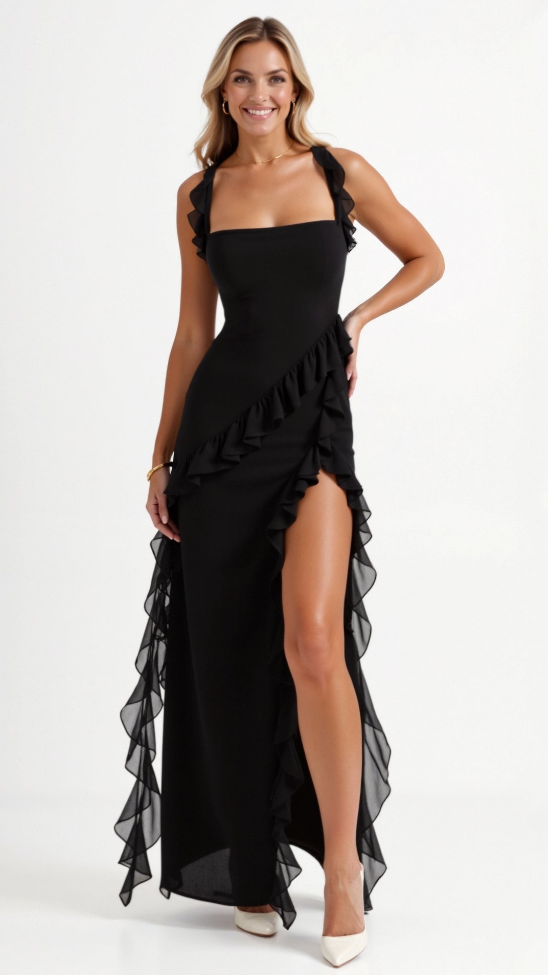 Seraphita™ | Women’s Maxi Dress Chiffon Ruffle Square Neck