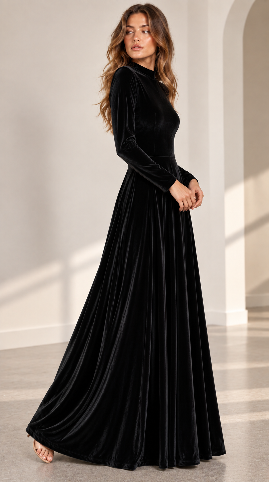 Ysolde™ | Women’s Velvet Dress Long Sleeve High Neck