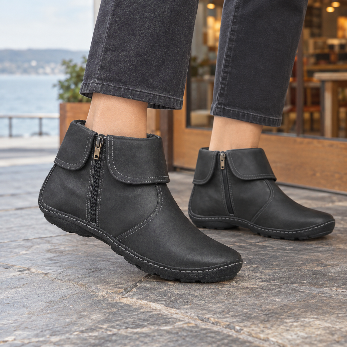 Henrietta™ | Women's Faux Leather Ankle Boots Fold Over Collar