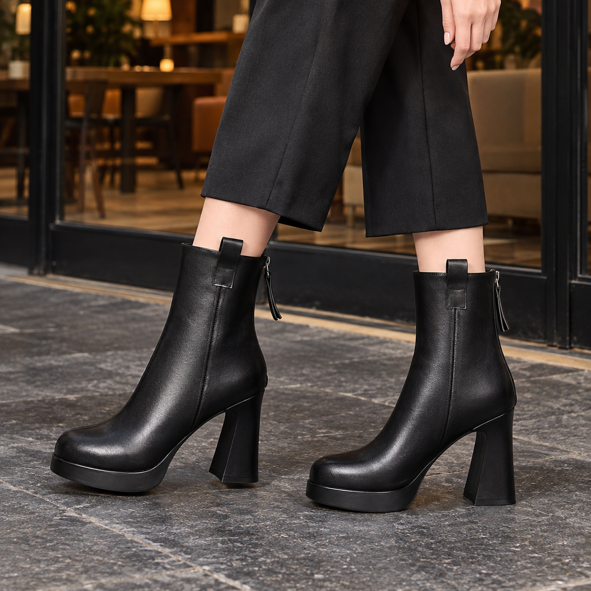 Solveig™ | Women's Faux Leather Platform Ankle Boots