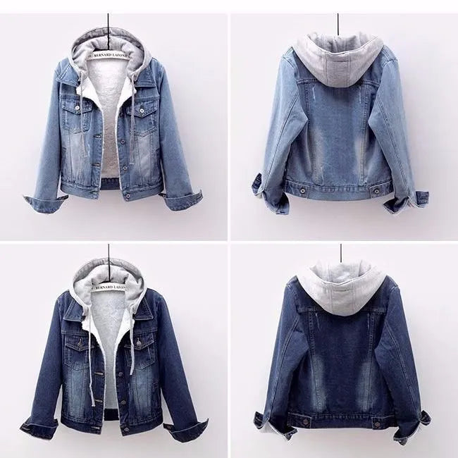 Josephine™ | Women's Denim Jacket Hooded Fleece Lined