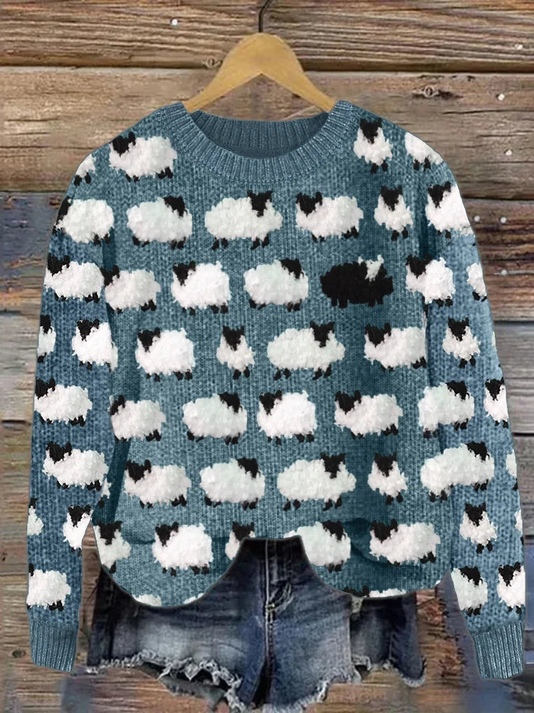 Celestine™ | Women's Sheep Print Knit Sweater