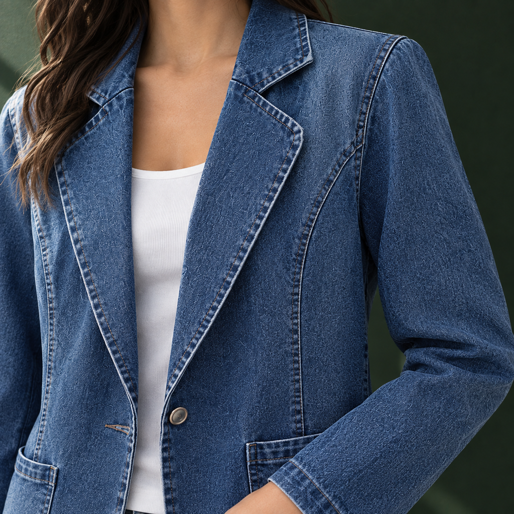 Genevieve™ | Women's Denim Blazer Jacket Notched Lapel