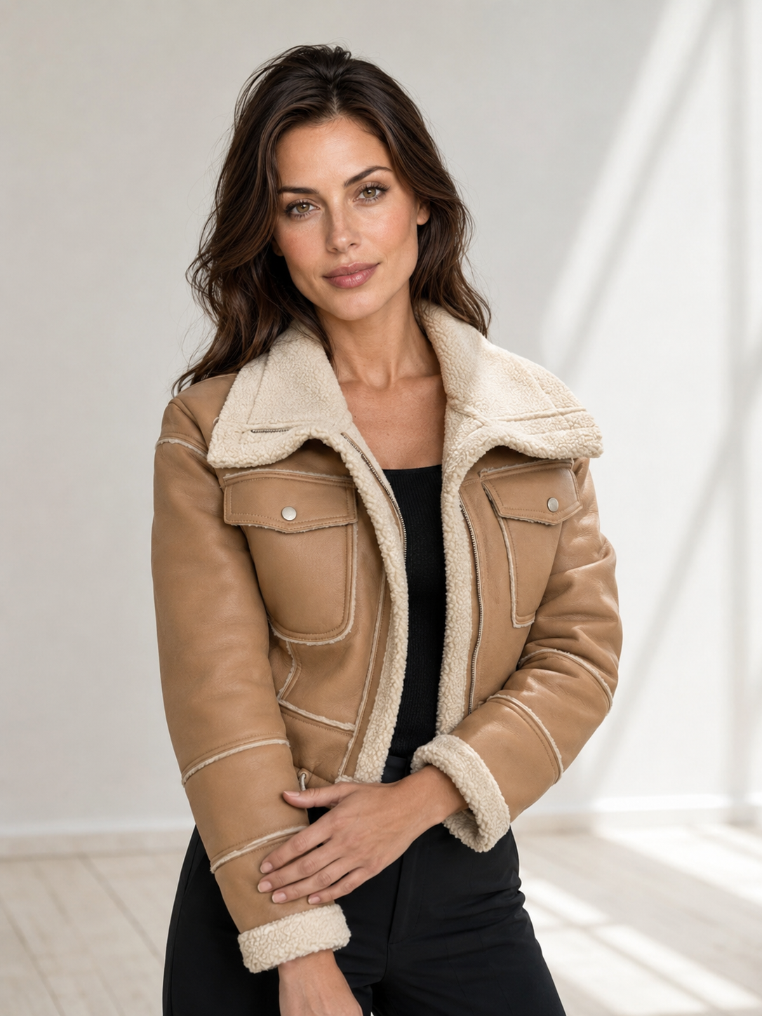 Alessia™ | Cropped Aviator Jacket with Oversized Collar