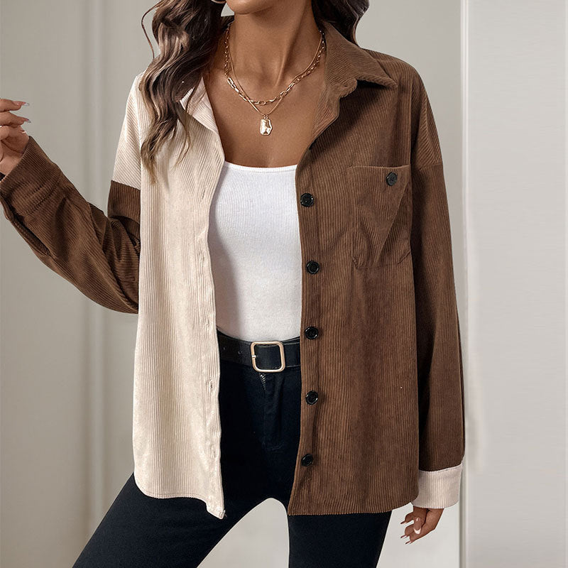 Augustine™ | Women's Corduroy Shacket Colorblock Button Front