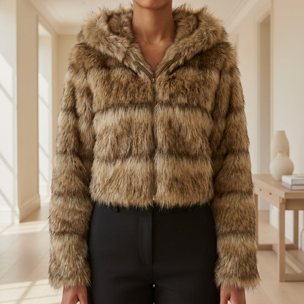 Aurelia™ | Women's Faux Fur Jacket Cropped Hooded