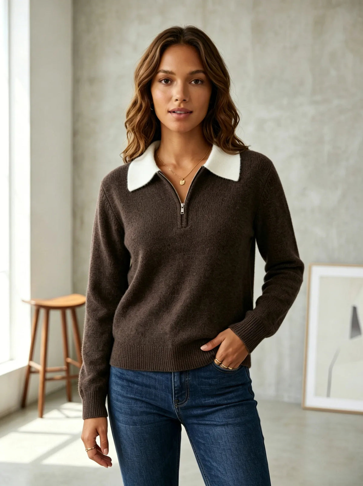 Marguerite™ | Women's Half Zip Polo Sweater Cotton Blend