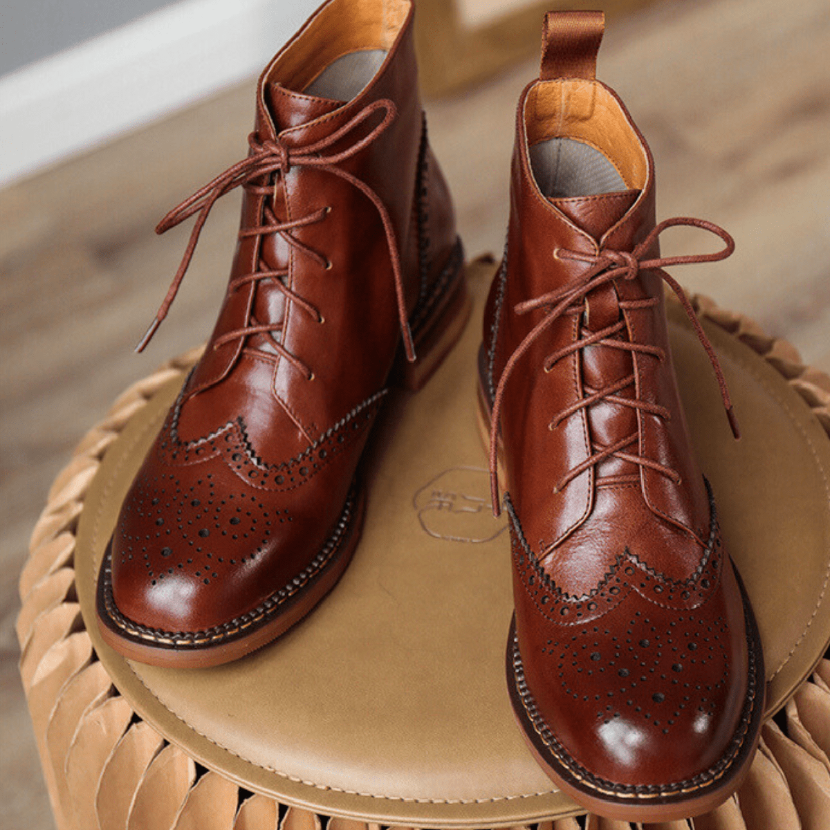 Isolde™ | Women's Leather Brogue Ankle Boots Lace Up
