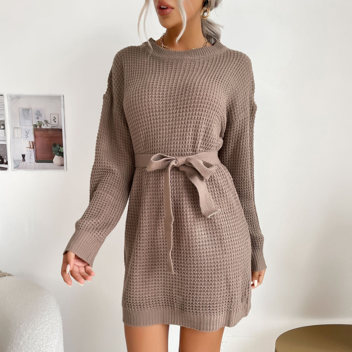 Honorine™ | Women's Waffle Knit Sweater Mini Dress