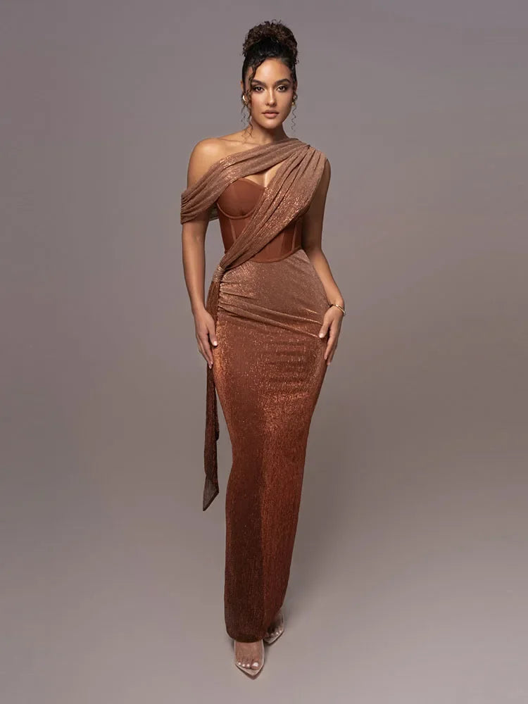 Cosmina™ | Women’s Maxi Dress One Shoulder Asymmetric Draped
