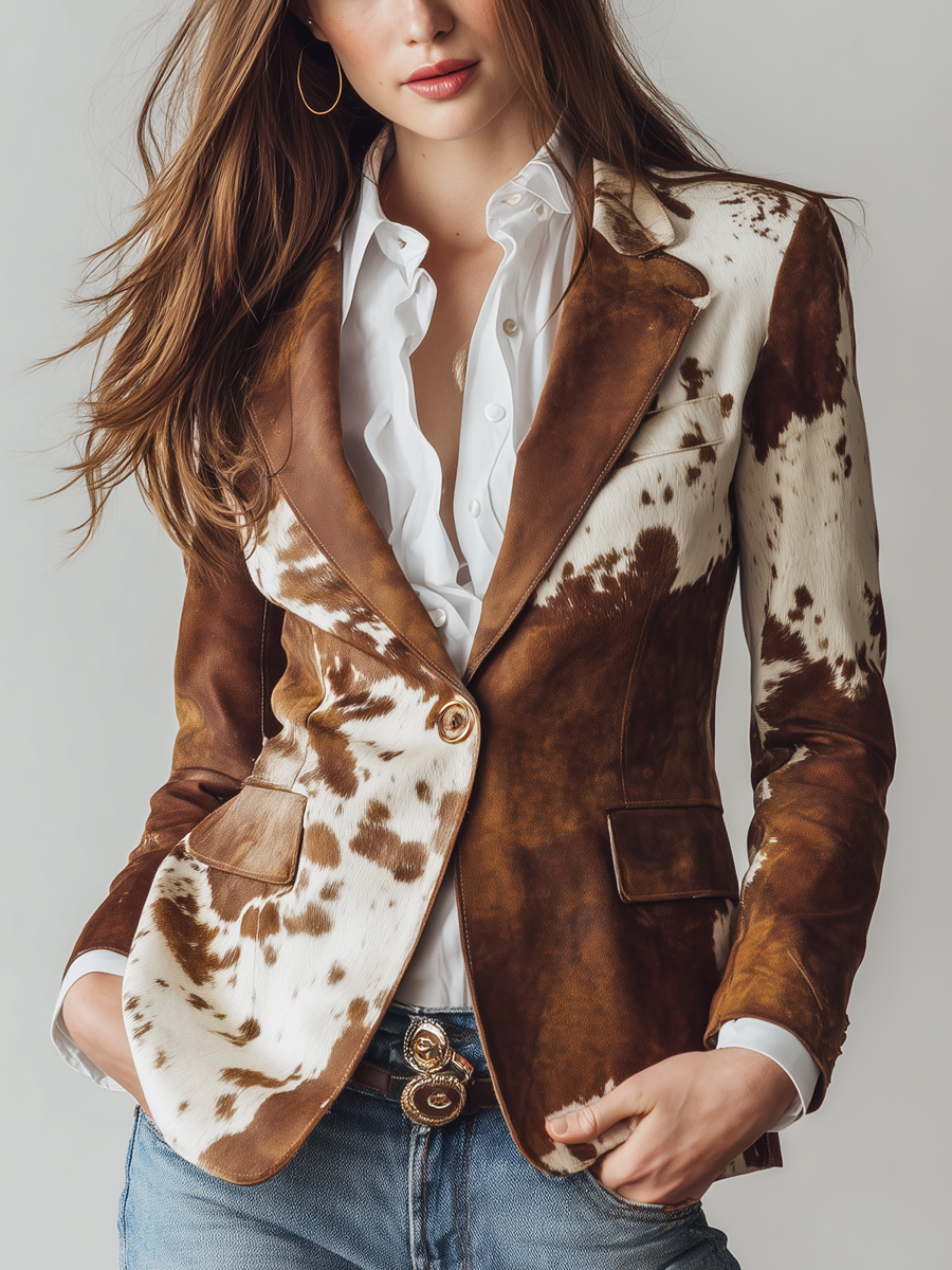 Evangelina™ | Women’s Blazer Cow Print Single Button