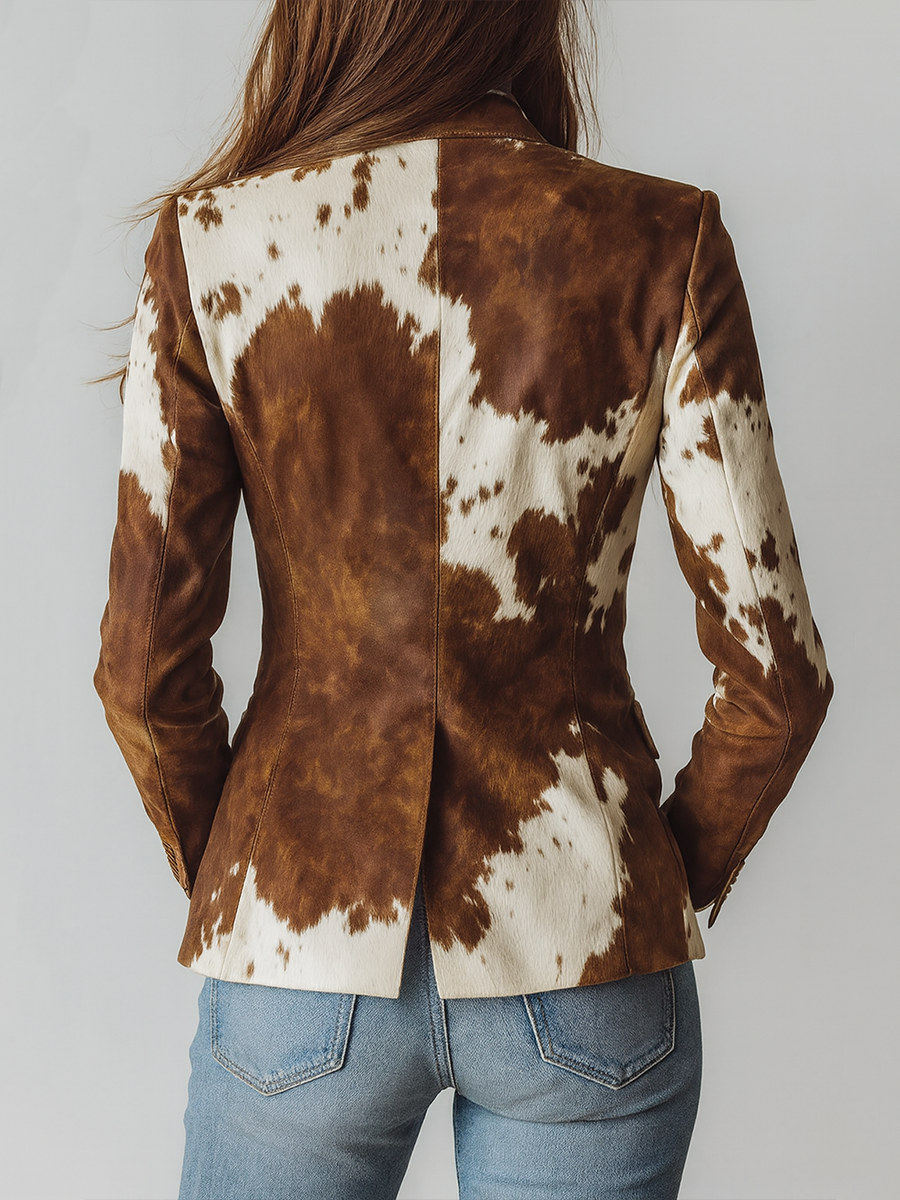 Evangelina™ | Women’s Blazer Cow Print Single Button