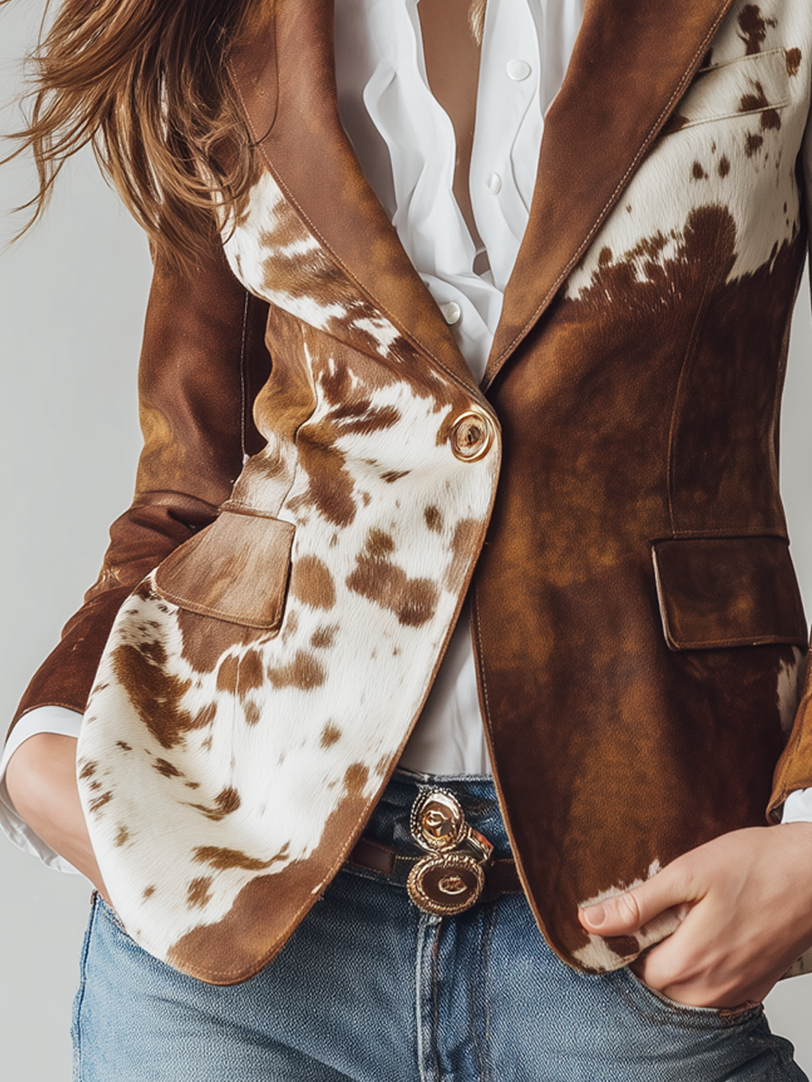 Evangelina™ | Women’s Blazer Cow Print Single Button