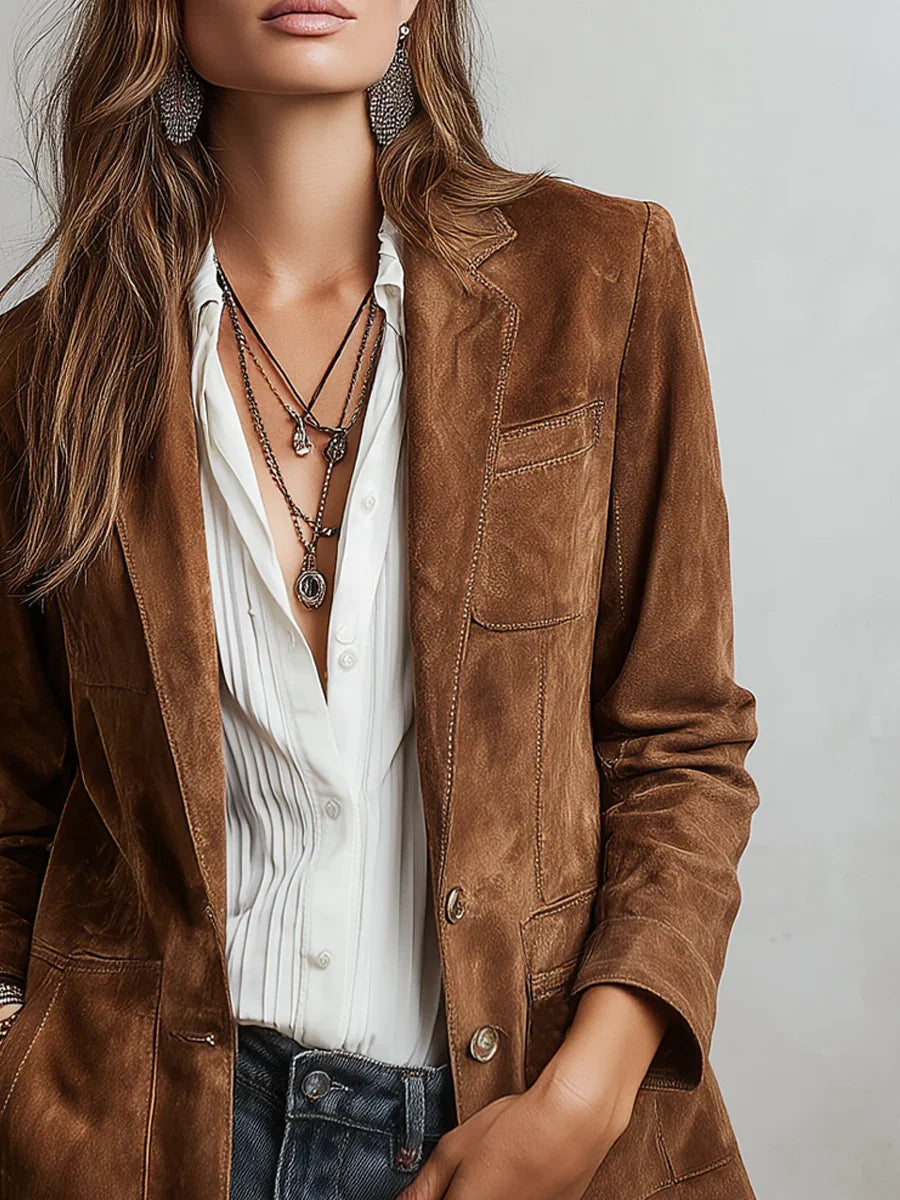 Gwendolyn™ | Women’s Blazer Faux Suede Button Front