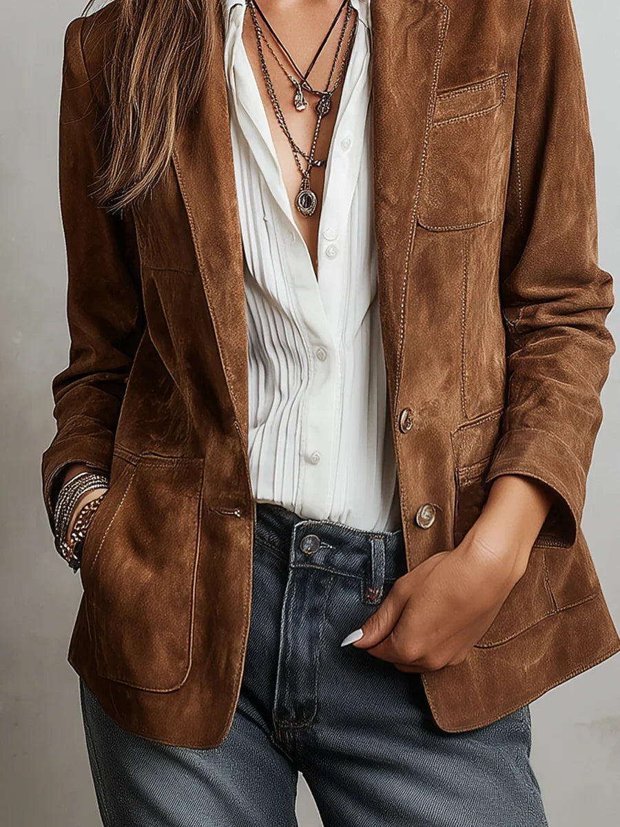 Gwendolyn™ | Women’s Blazer Faux Suede Button Front