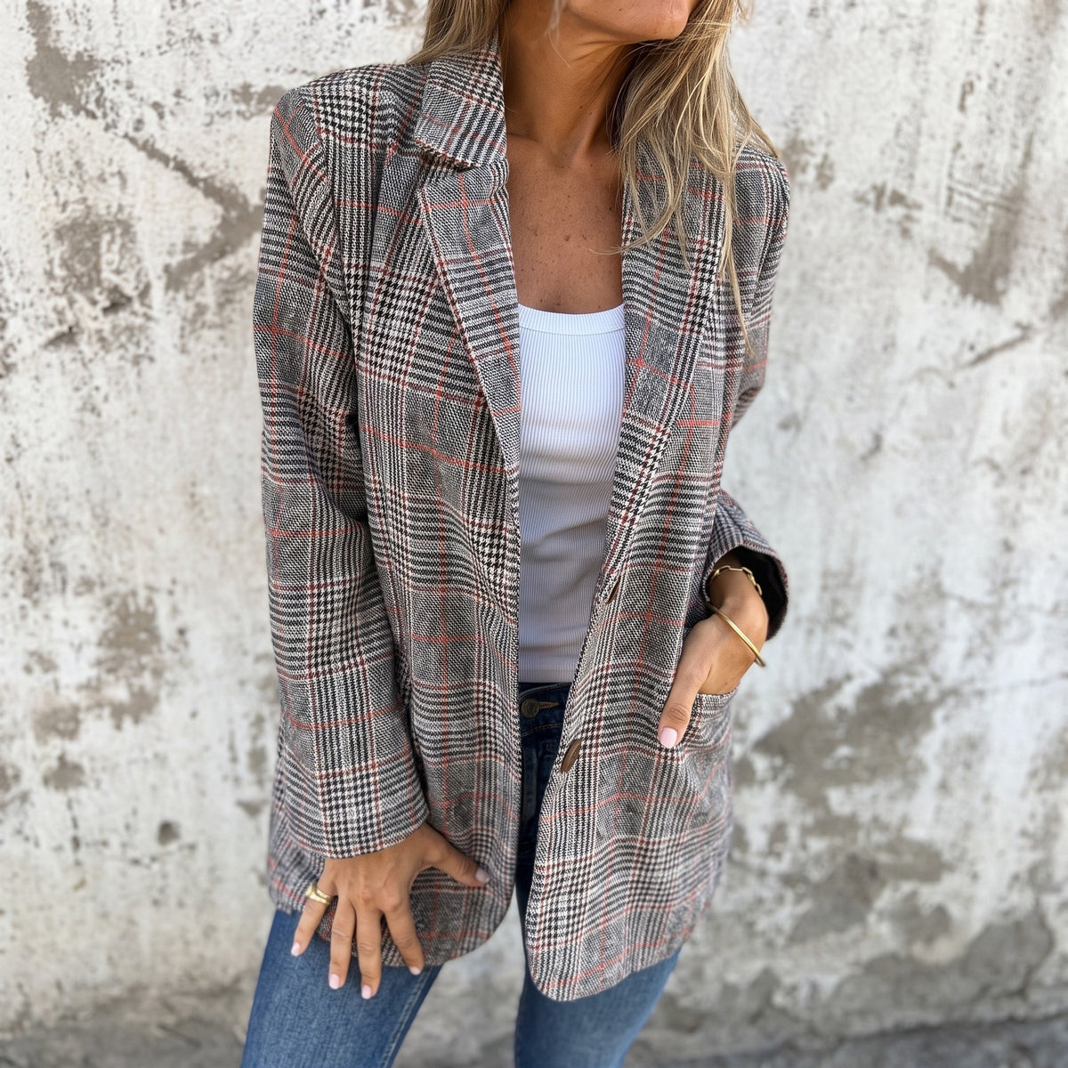 Winnifred™ | Women’s Check Blazer Double Breasted Notch Lapel