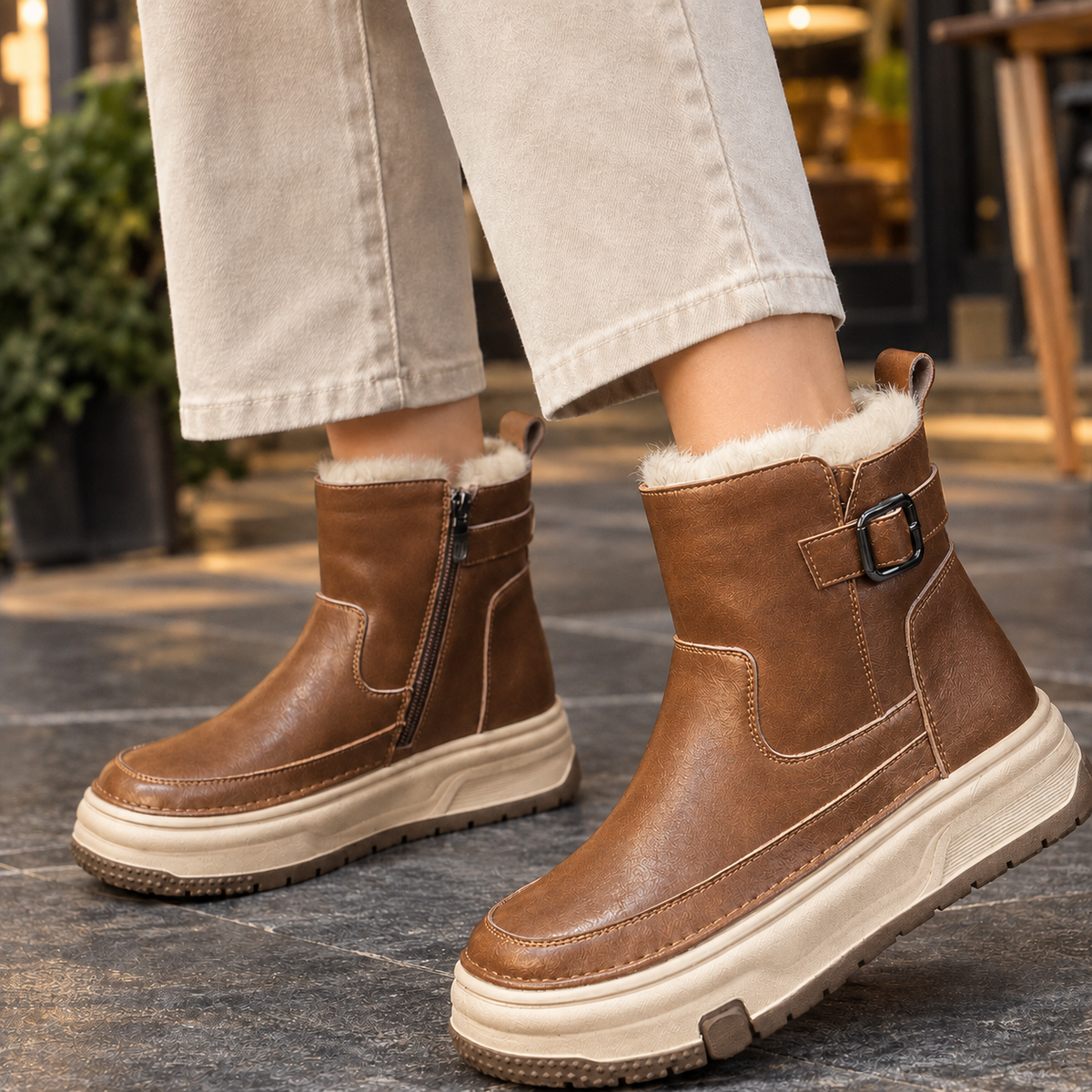 Faustine™ | Women's Leather Platform Ankle Boots Fur Lined