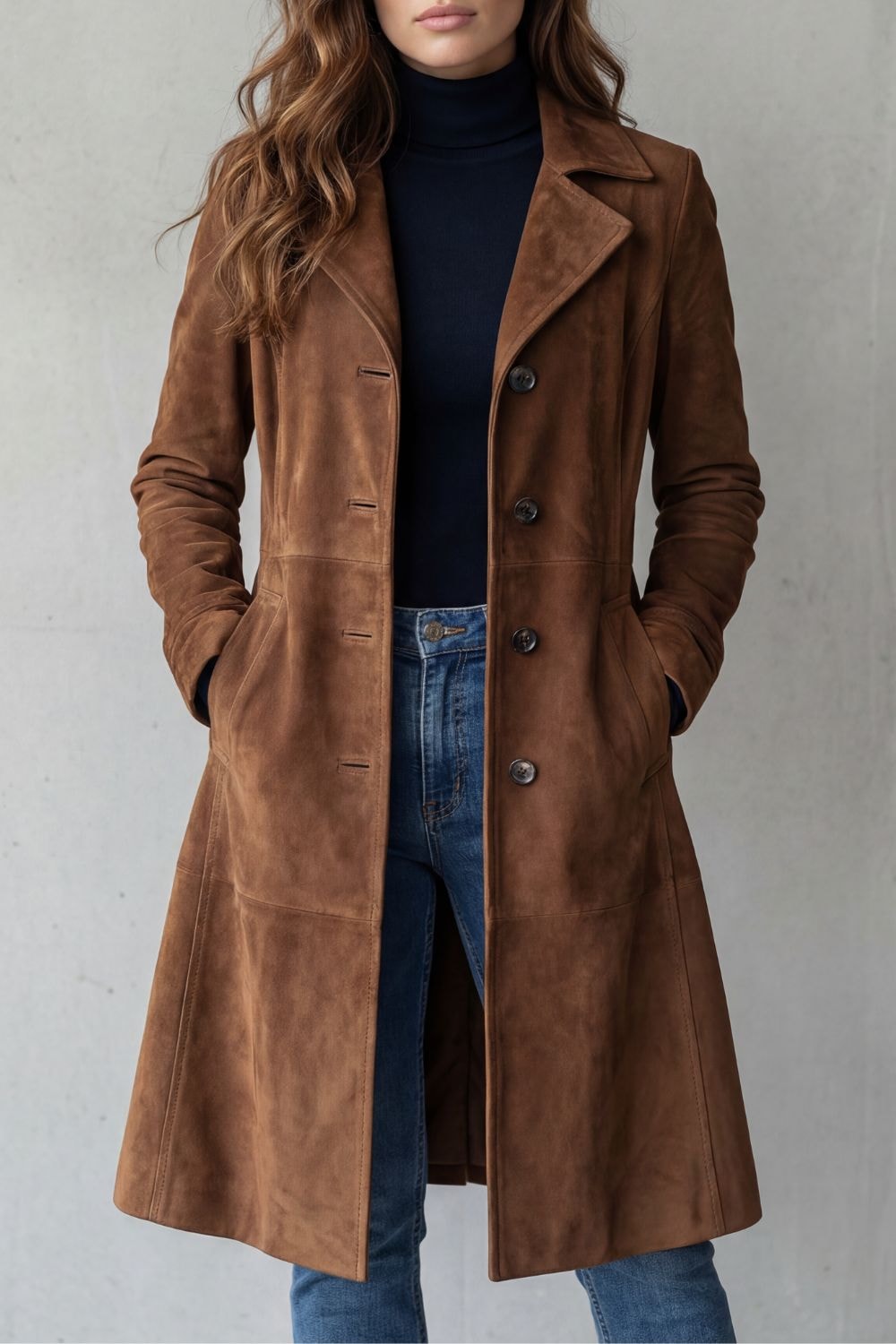 Beatrix™ | Women's Suede Longline Coat Notched Collar