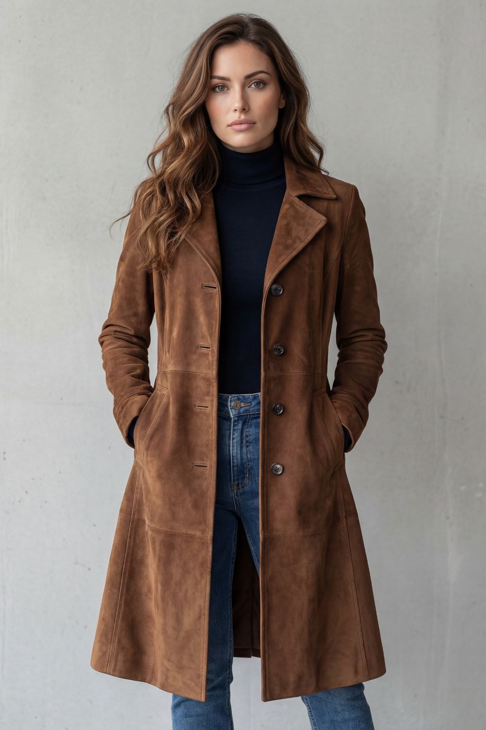 Beatrix™ | Women's Suede Longline Coat Notched Collar