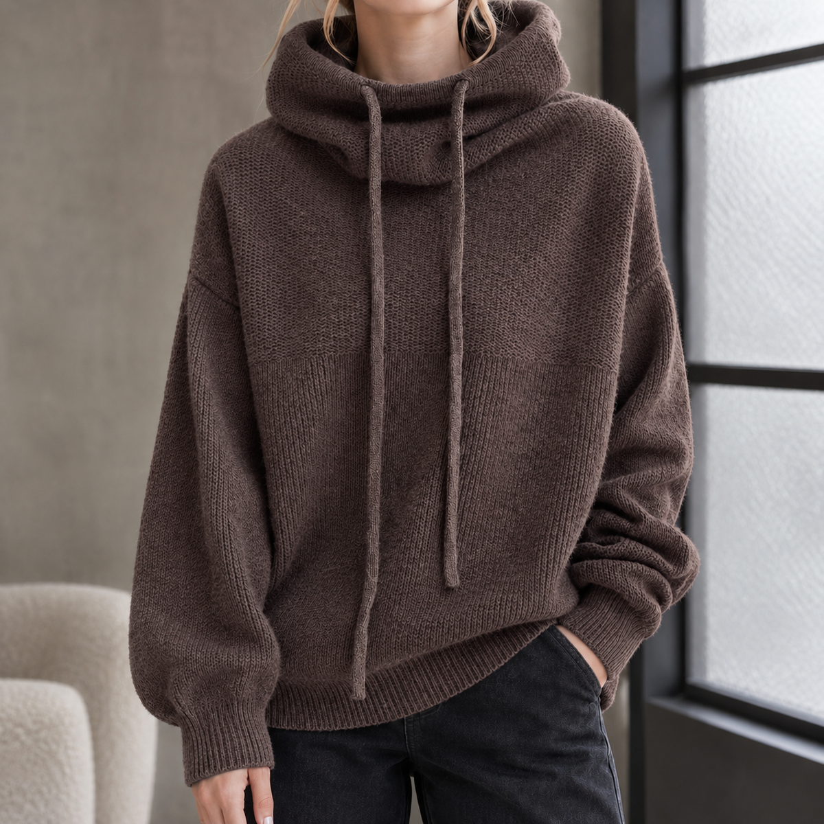 Adeline™ | Women's Wool Cowl Neck Sweater Drawcord