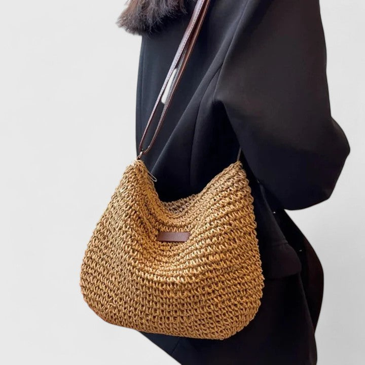 Clementine™ | Crochet Raffia Hobo Bag Leather Strap