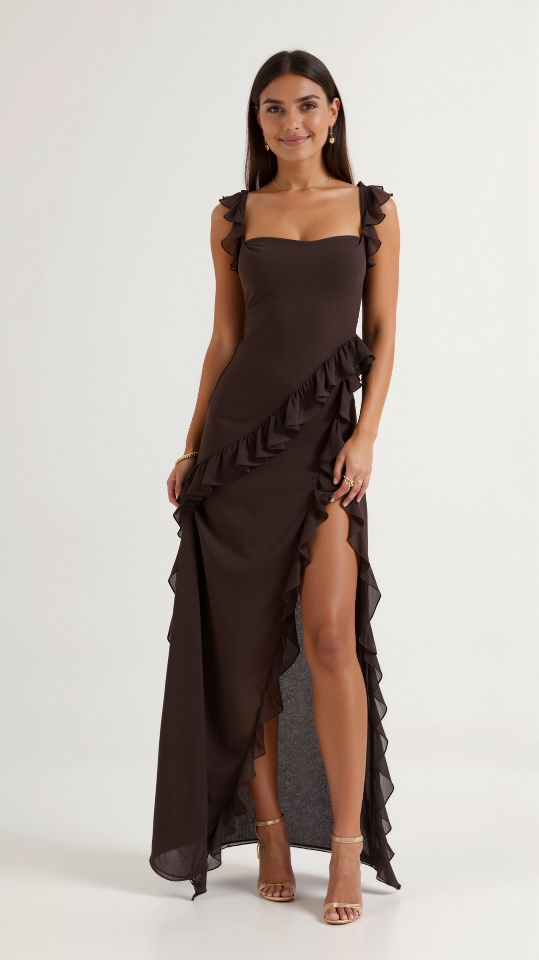 Seraphita™ | Women’s Maxi Dress Chiffon Ruffle Square Neck
