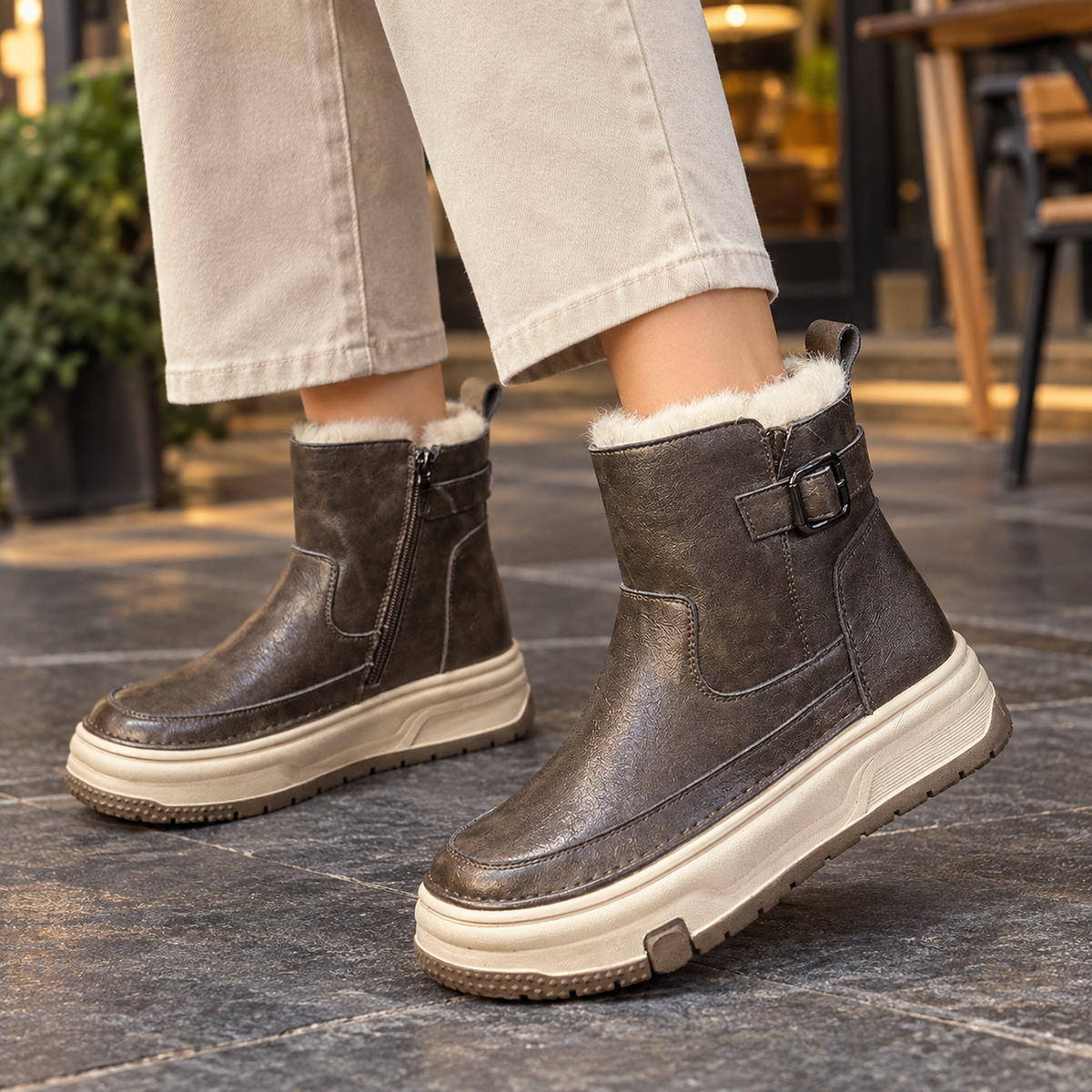 Faustine™ | Women's Leather Platform Ankle Boots Fur Lined