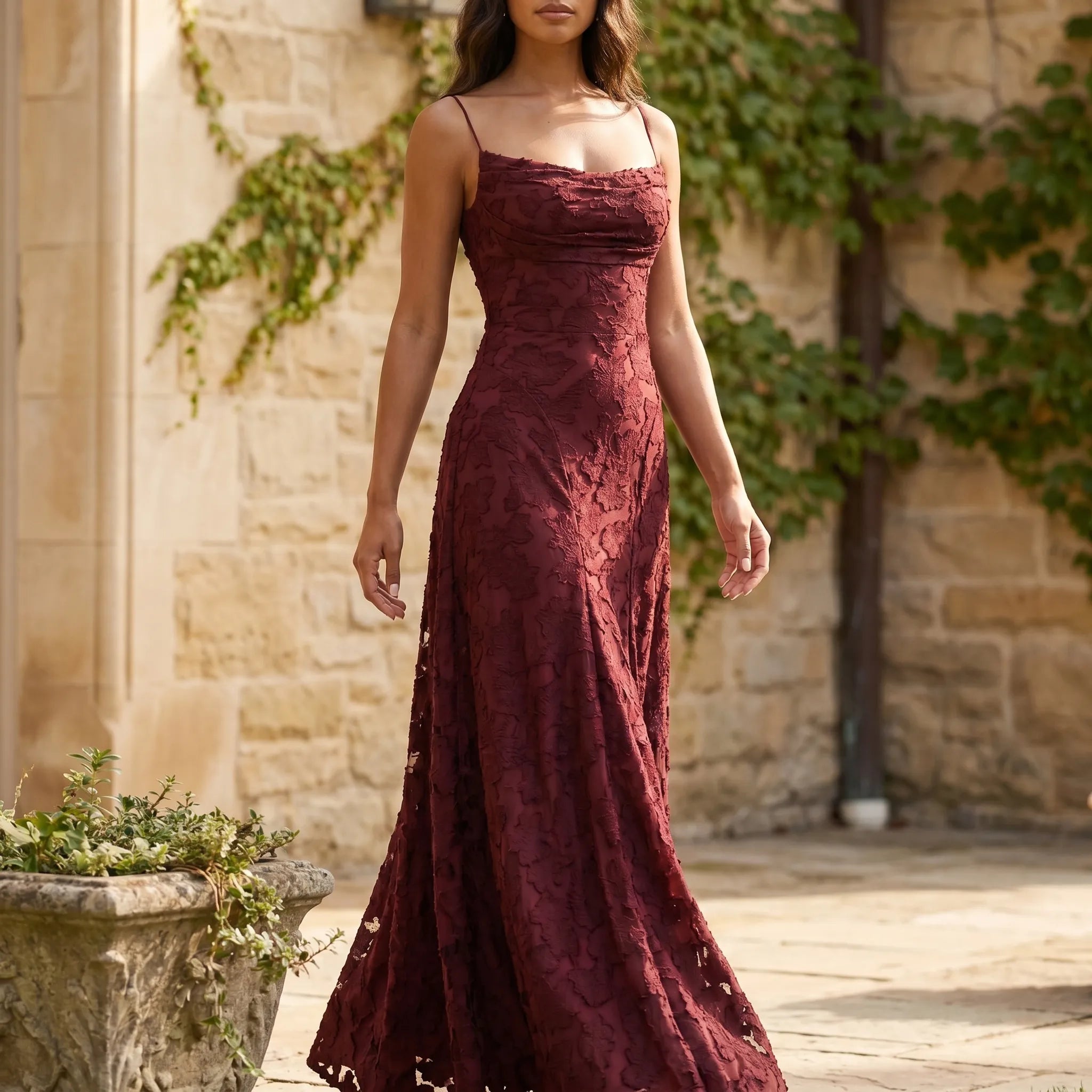 FloriaDress™ - Textured Floral Maxi Dress