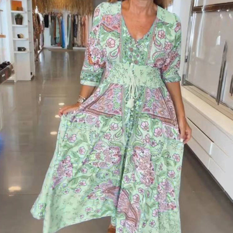 Floriana™ - Bohemian Paisley Maxi Dress